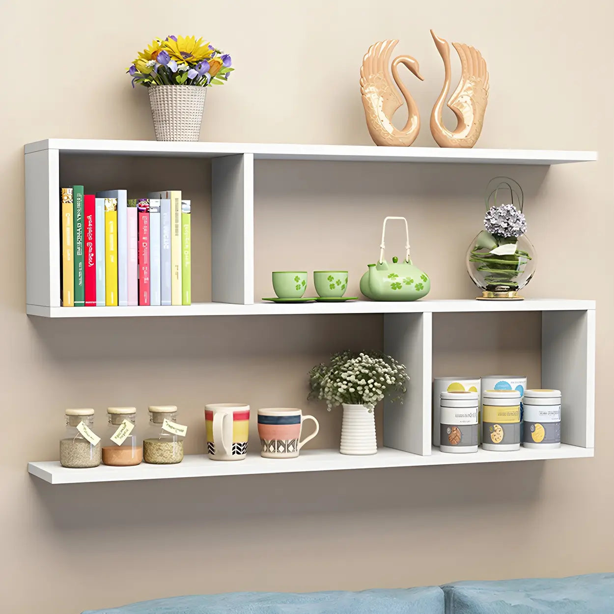 Floating Minimalist Rectangular Wood Bookshelf