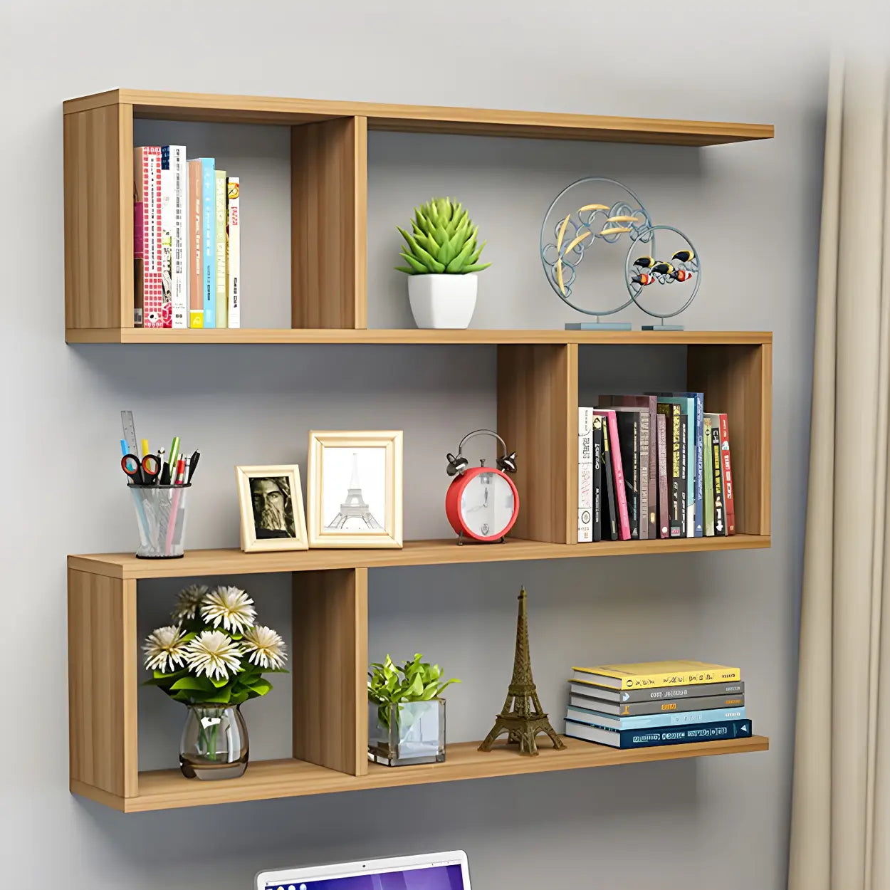 Floating Minimalist Rectangular Wood Bookshelf