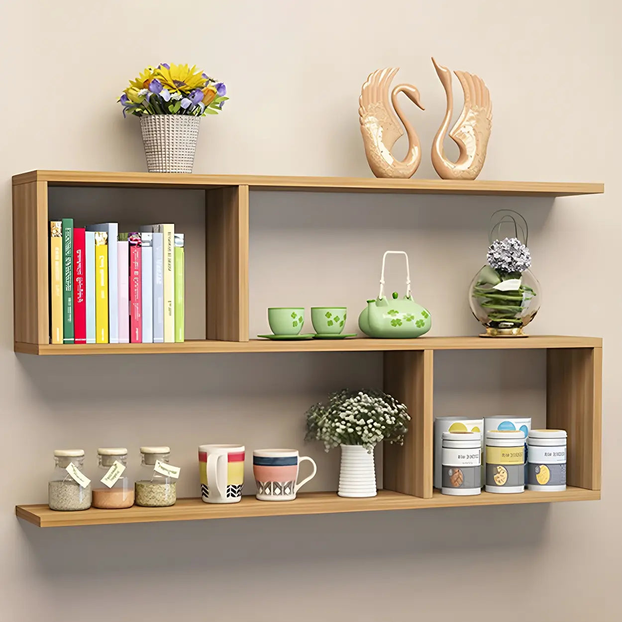 Floating Minimalist Rectangular Wood Bookshelf