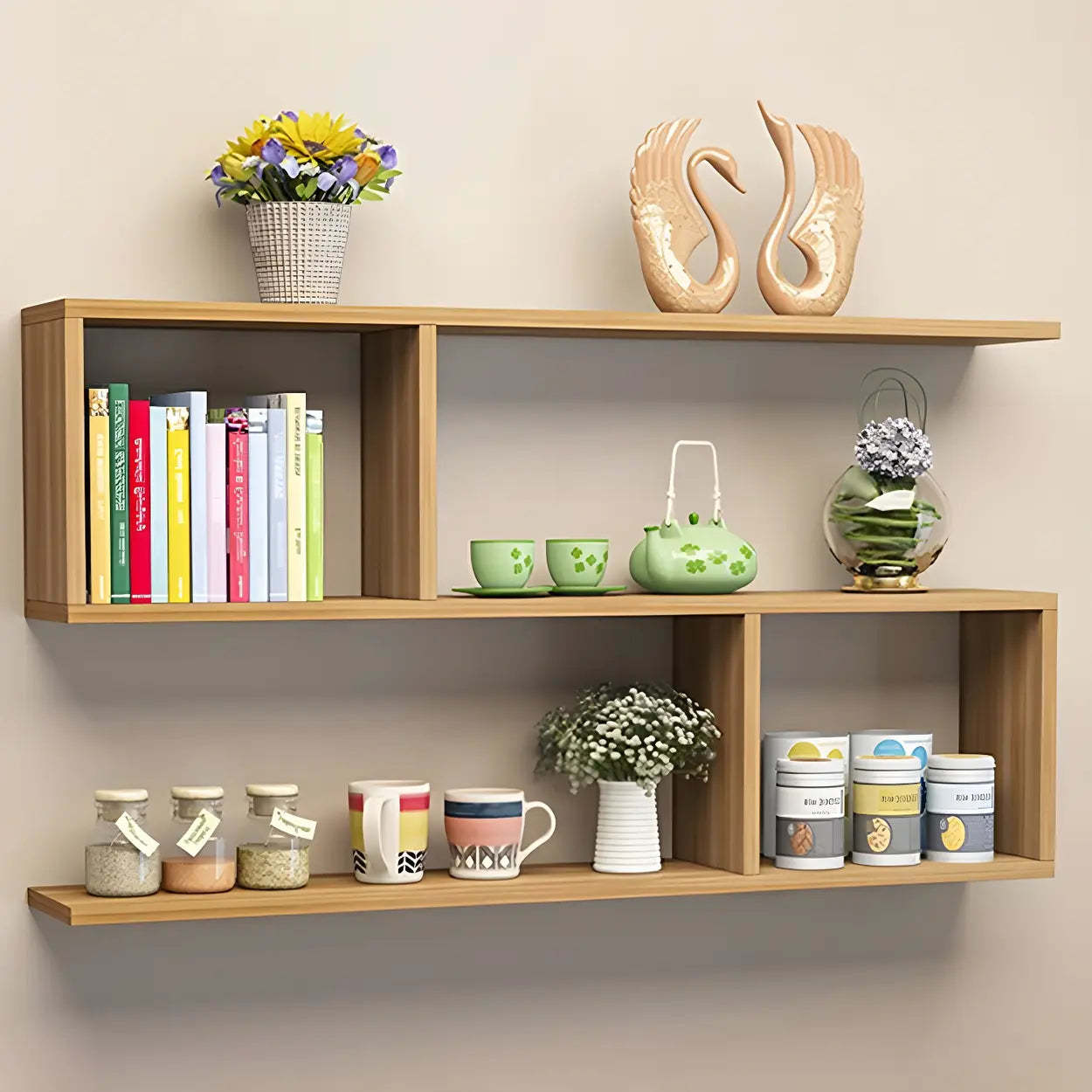 Floating Minimalist Rectangular Wood Bookshelf