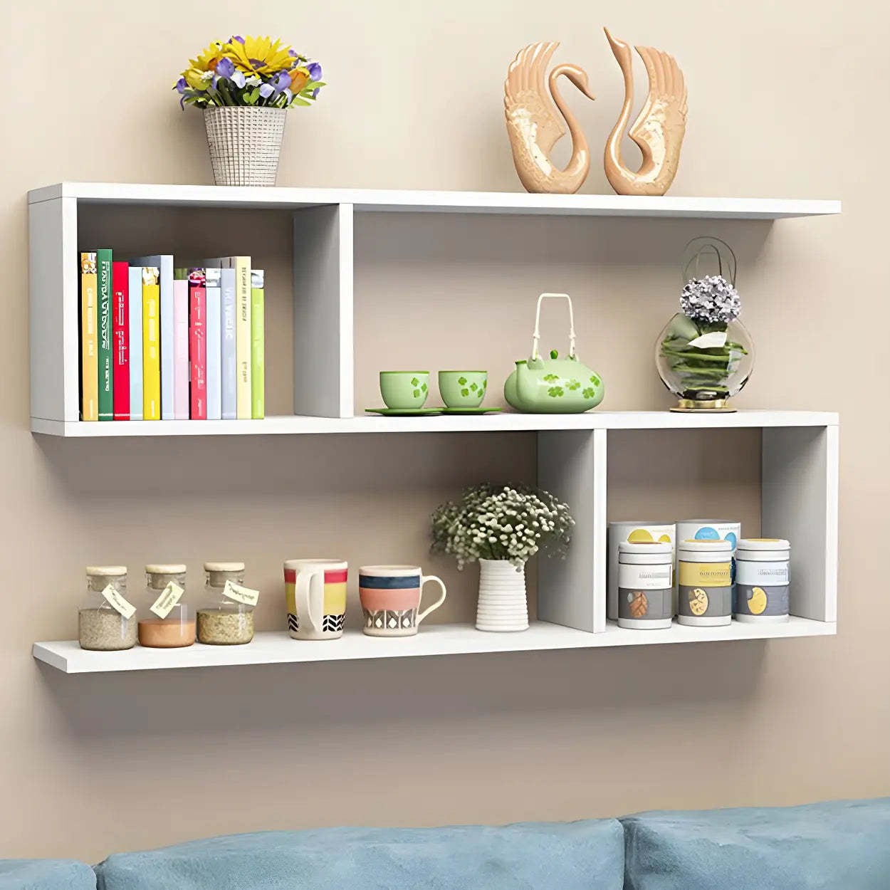 Floating Minimalist Rectangular Wood Bookshelf — Walnut