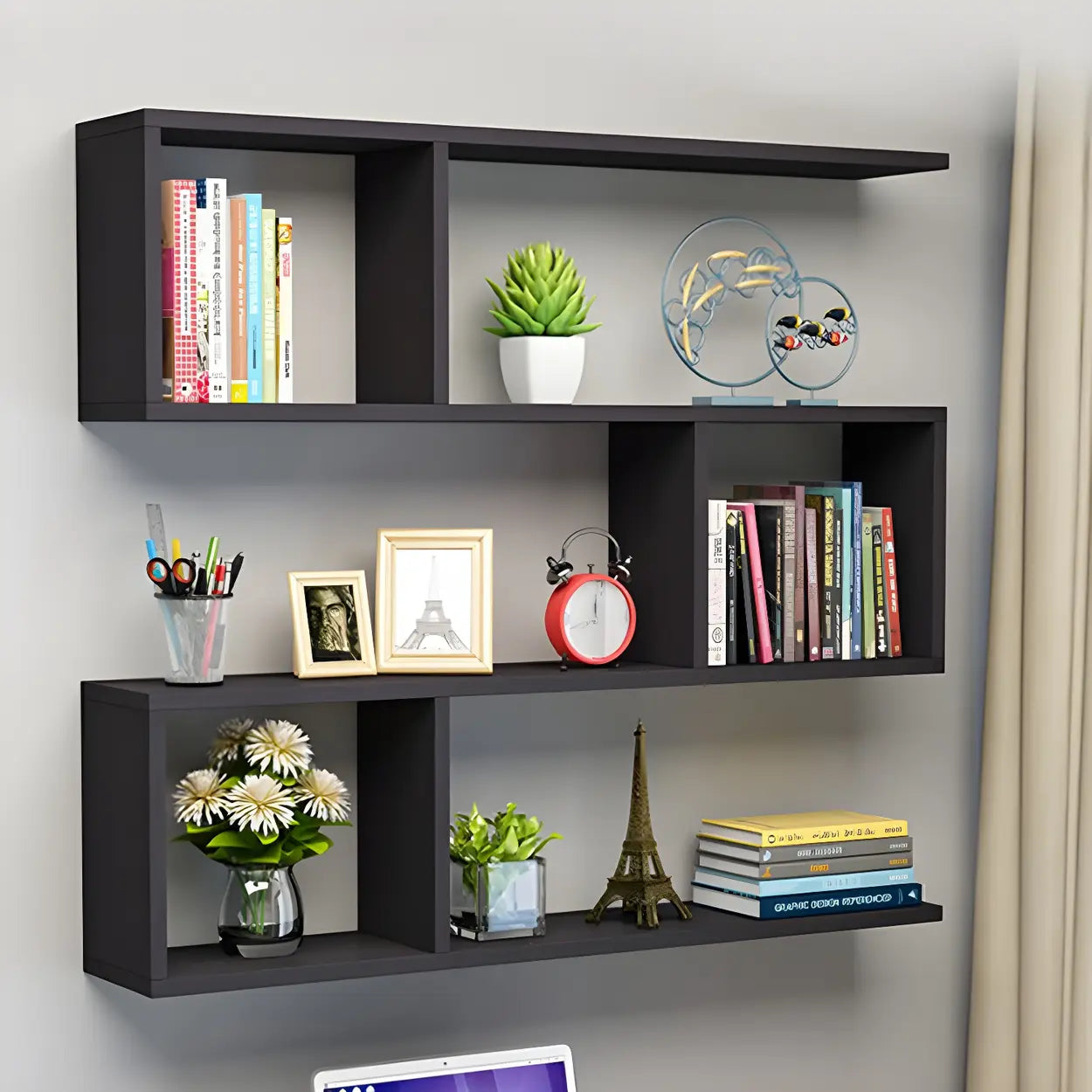 Floating Minimalist Rectangular Wood Bookshelf