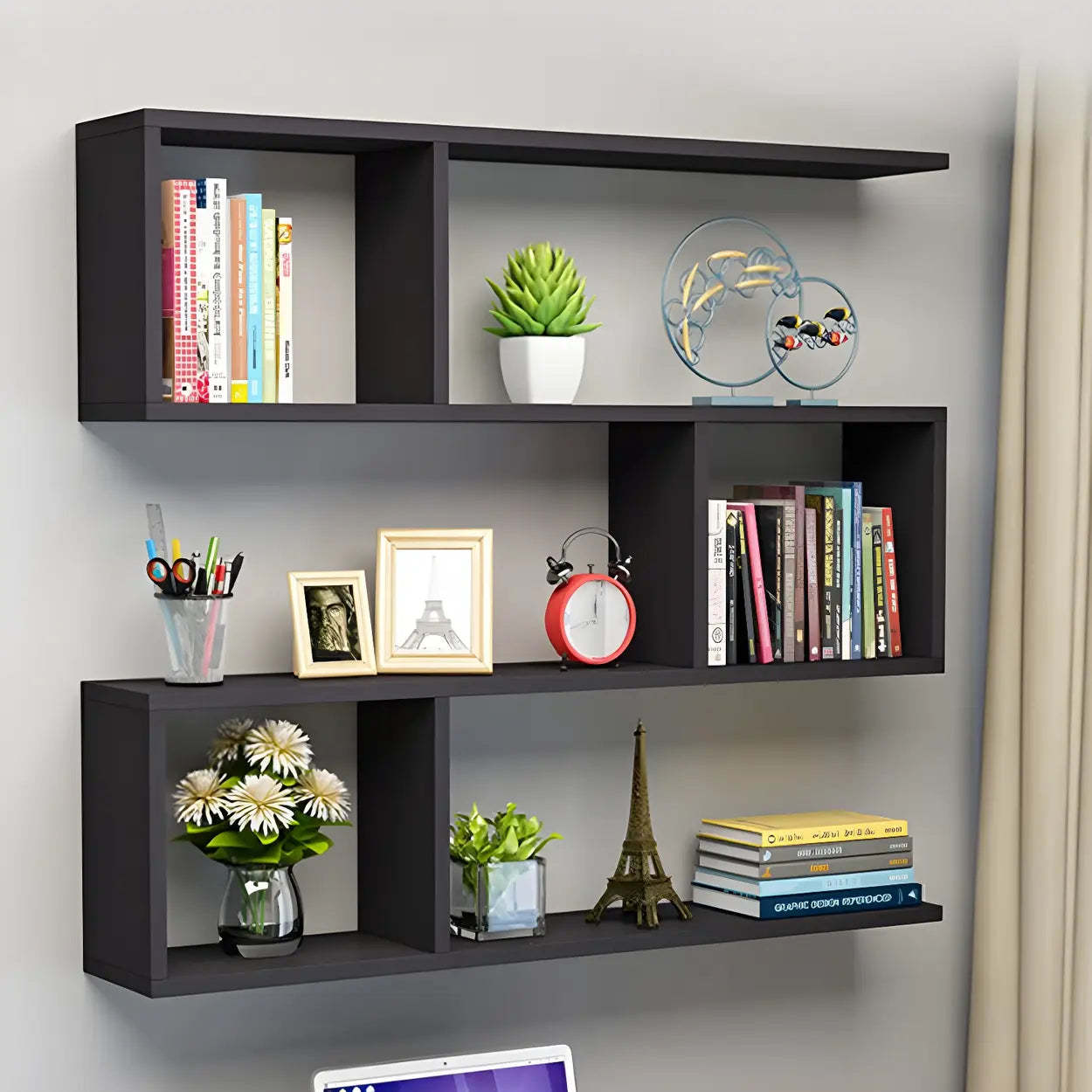 Floating Minimalist Rectangular Wood Bookshelf