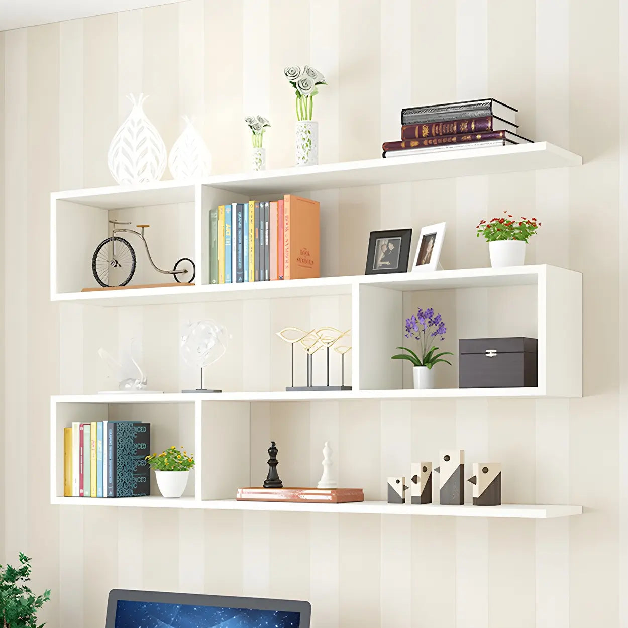 Floating Minimalist Rectangular Wood Bookshelf