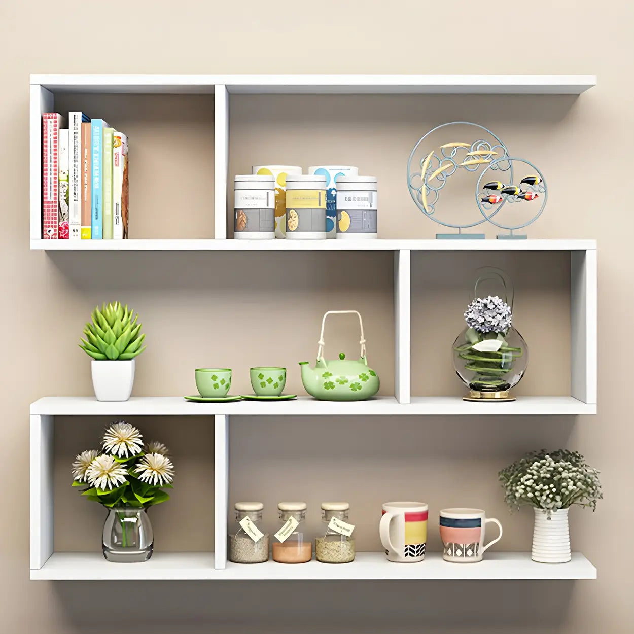 Floating Minimalist Rectangular Wood Bookshelf