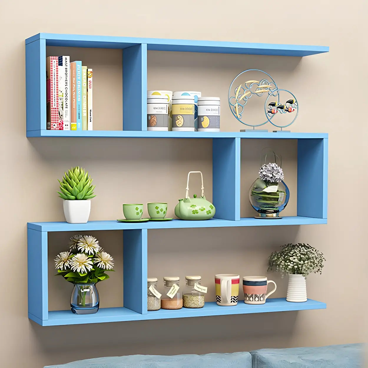 Floating Minimalist Rectangular Wood Bookshelf