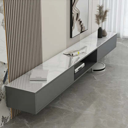 Floating Stone Cabinet Open-Storage TV Stand — White