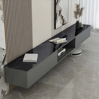 Floating Stone Cabinet Open-Storage TV Stand — Black