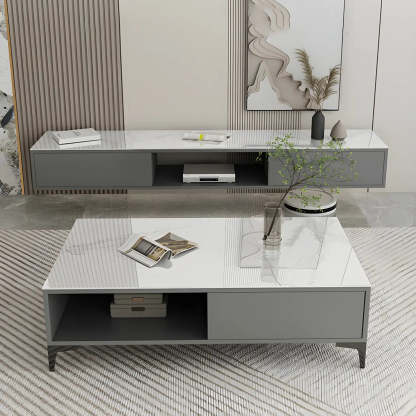 Floating Stone Cabinet Open-Storage TV Stand — White