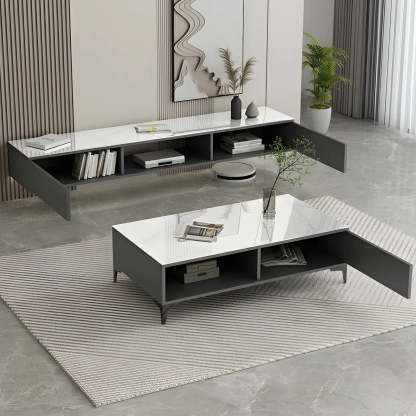 Floating Stone Cabinet Open-Storage TV Stand — Black