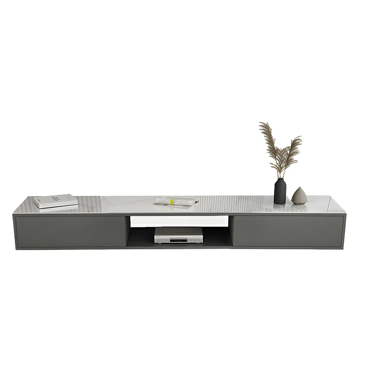 Floating Stone Cabinet Open-Storage TV Stand — Black