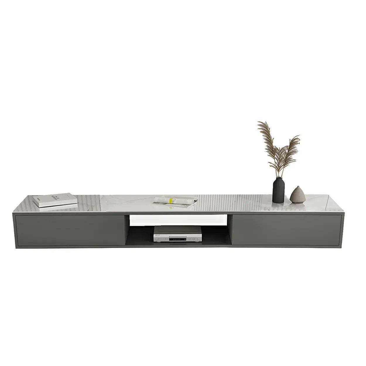 Floating Stone Cabinet Open-Storage TV Stand — Black