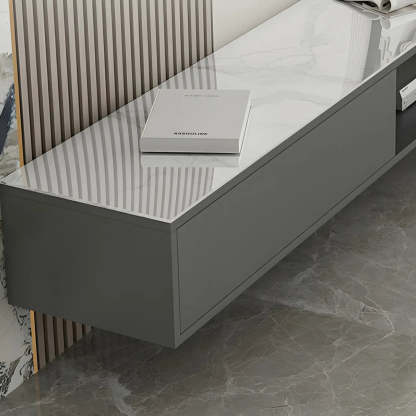 Floating Stone Cabinet Open-Storage TV Stand — White
