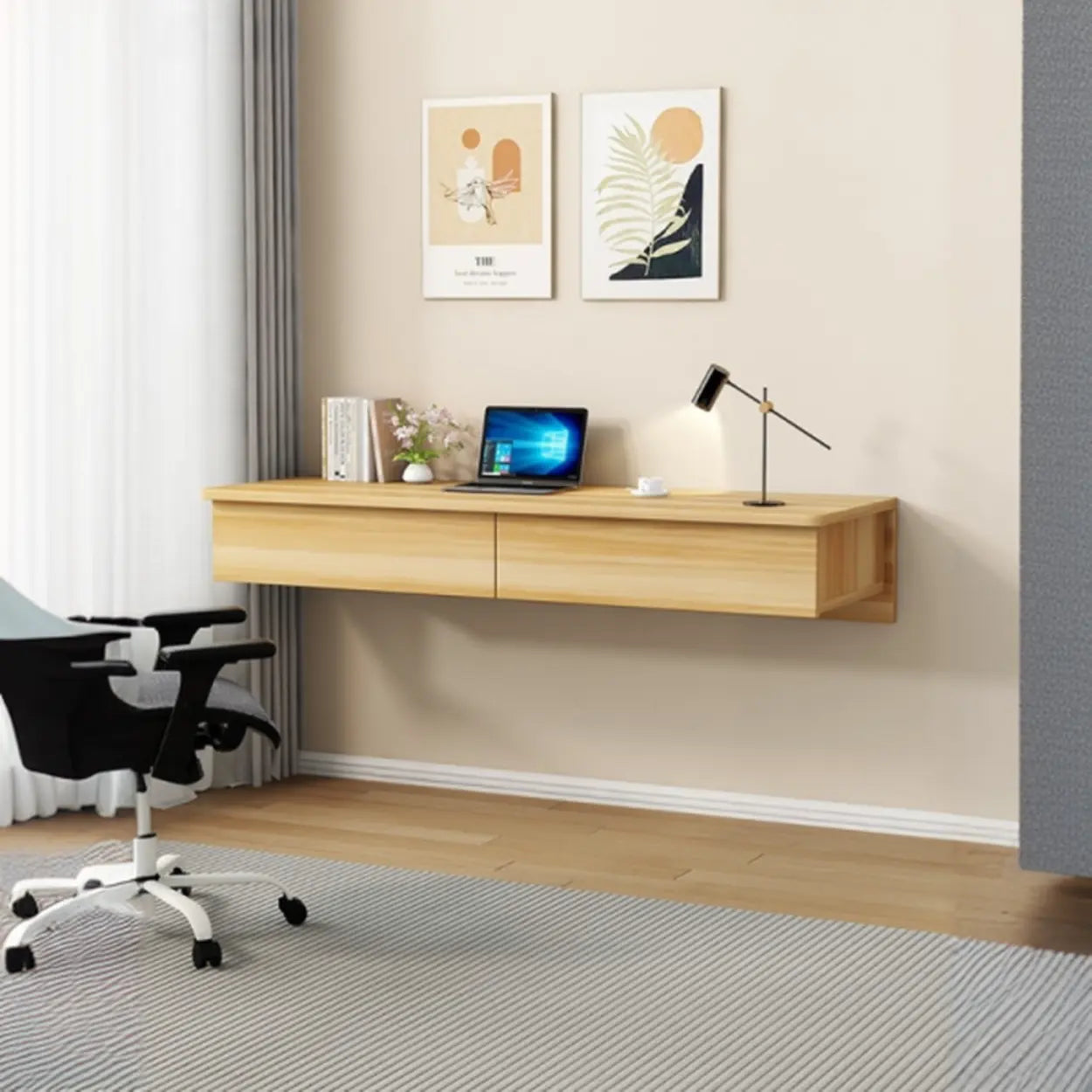 Floating Wood Drawer Narrow Writing Desk