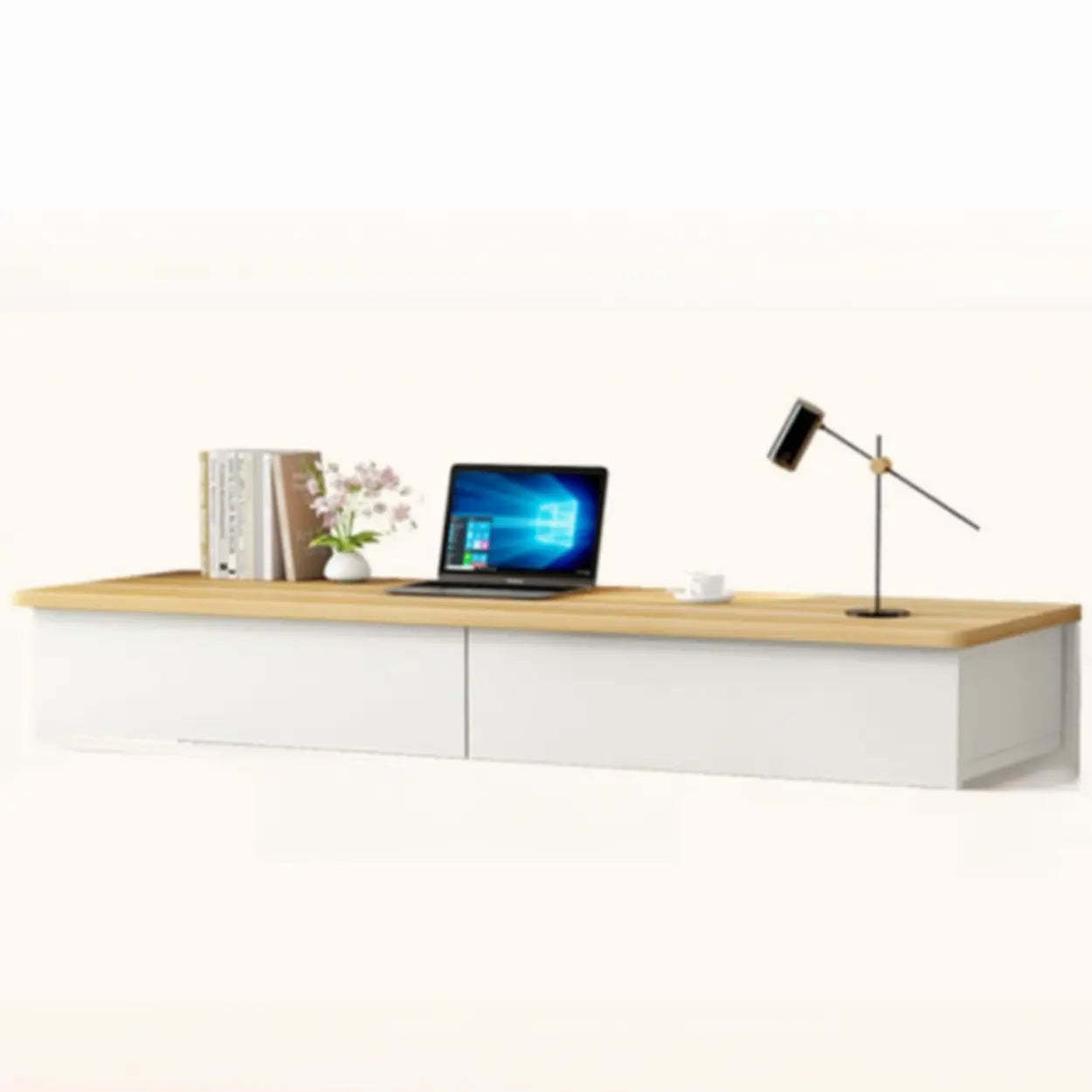 Floating Wood Drawer Narrow Writing Desk — Grey / Table Only