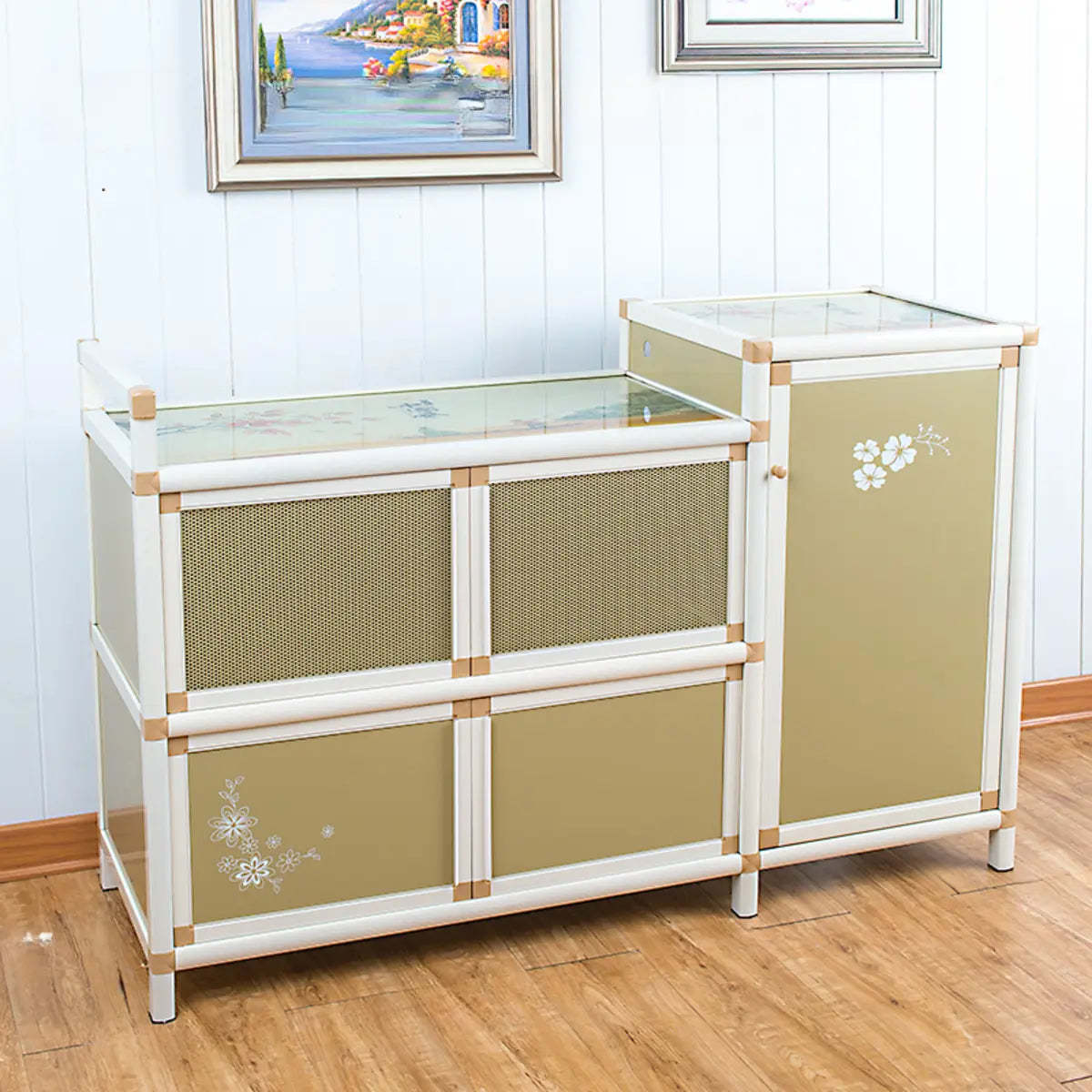 Floral Gold Metal Narrow Kitchen Sideboard — Gold