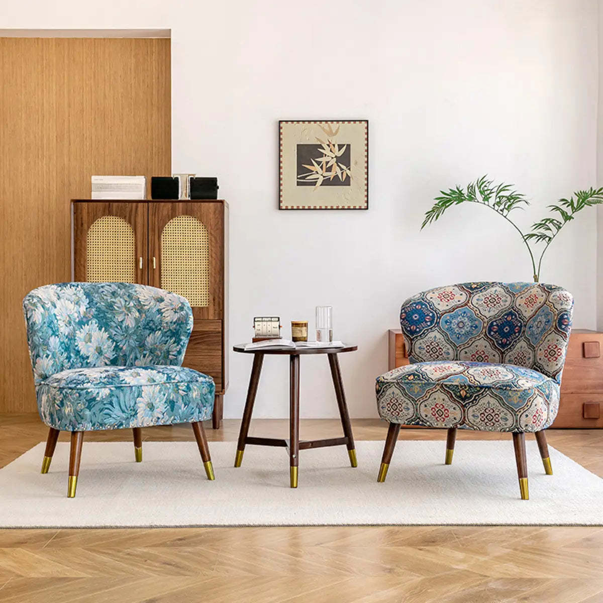 Floral Pattern Tight Back Wingback Chair