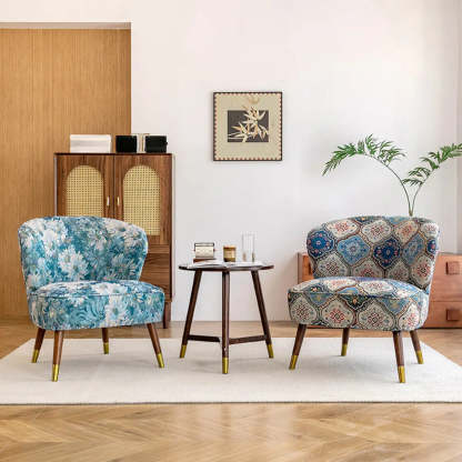 Floral Pattern Tight Back Wingback Chair