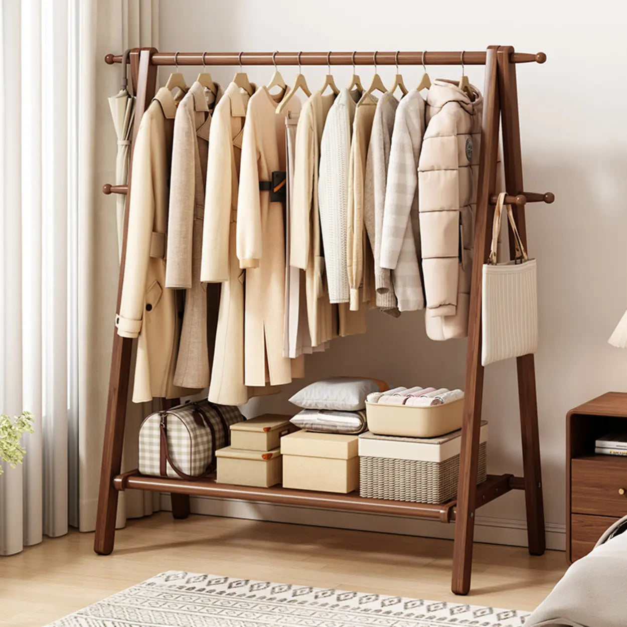 Foldable Beech Coat Rack with Hooks — Nut-Brown / 1