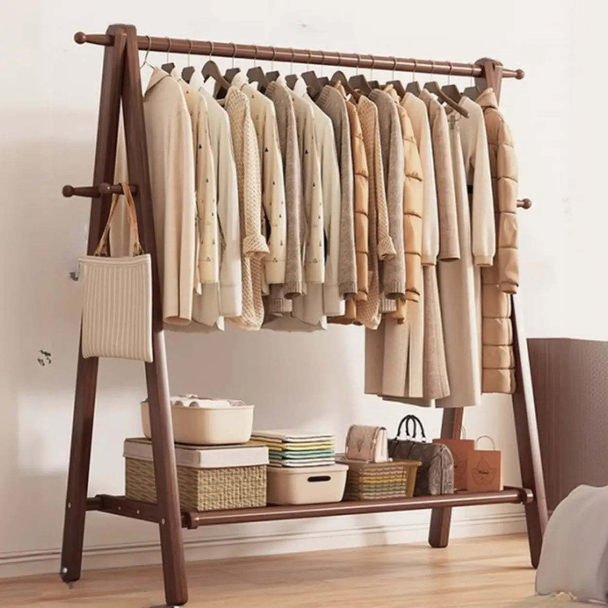 Foldable Beech Coat Rack with Hooks — Nut-Brown / 1