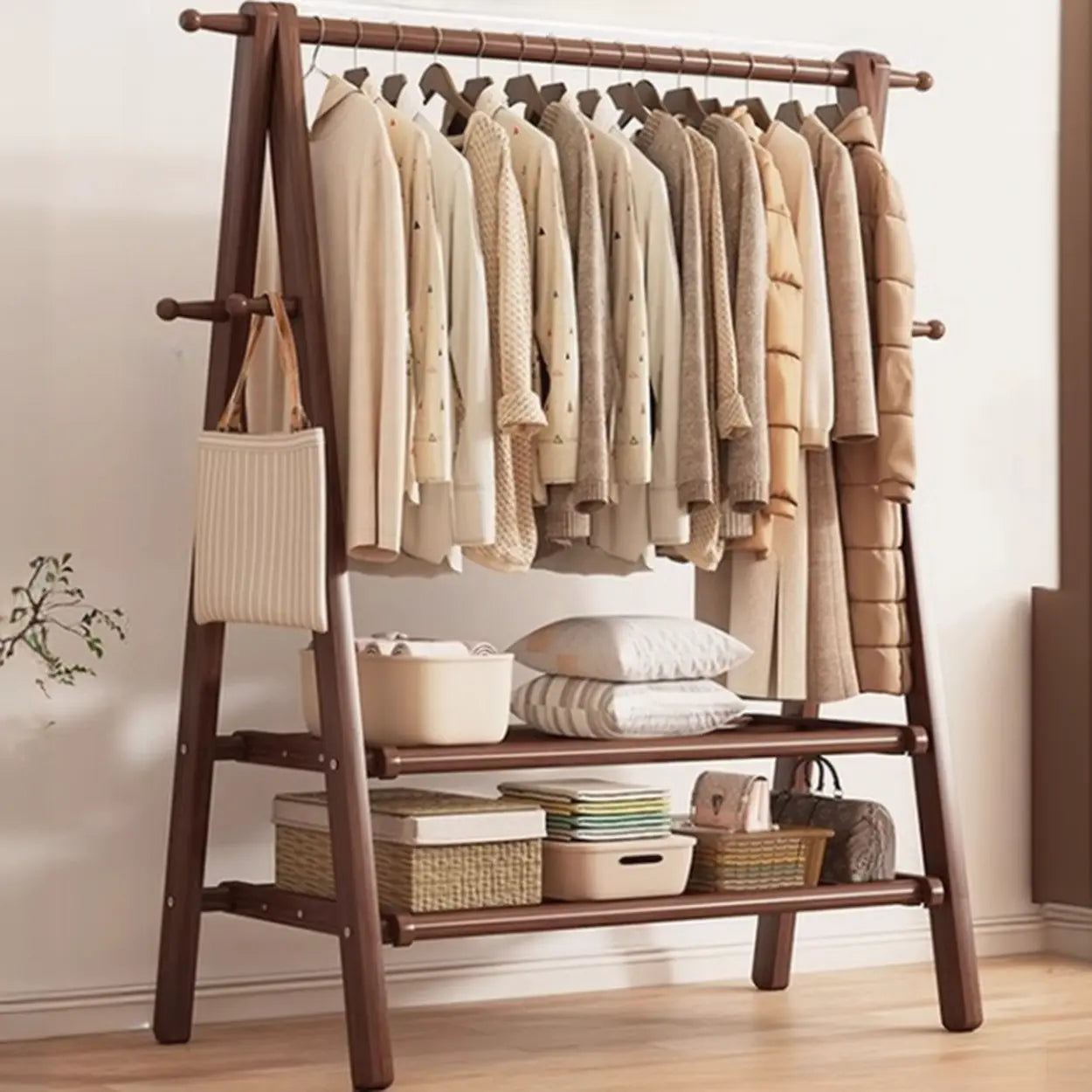 Foldable Beech Coat Rack with Hooks