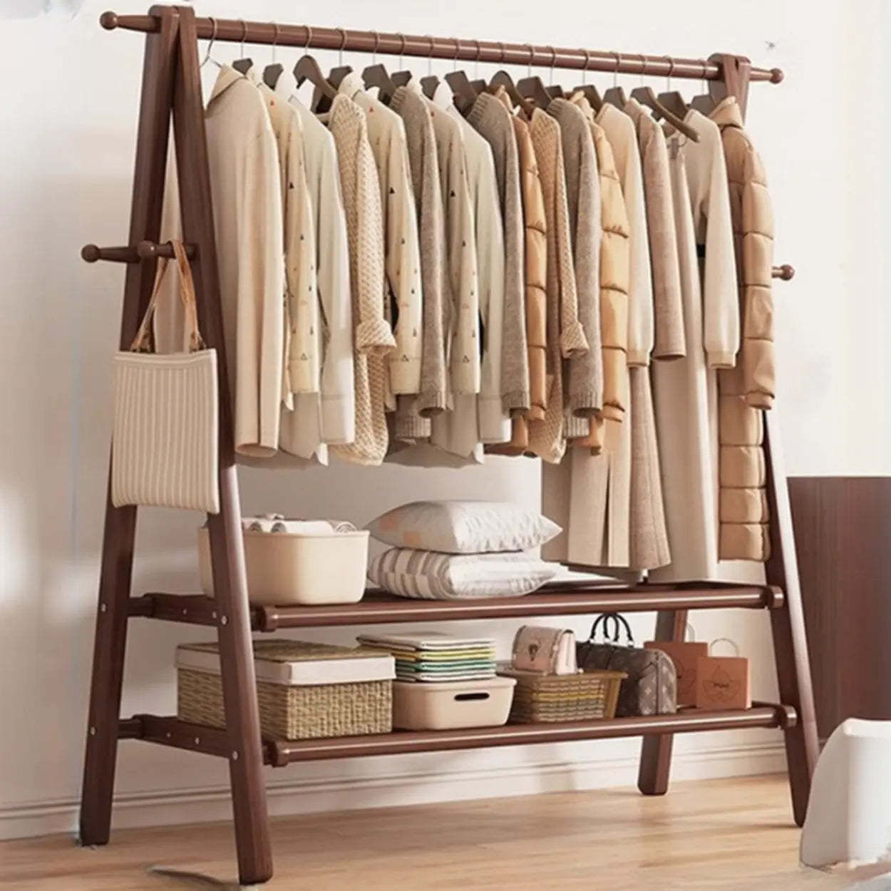 Foldable Beech Coat Rack with Hooks