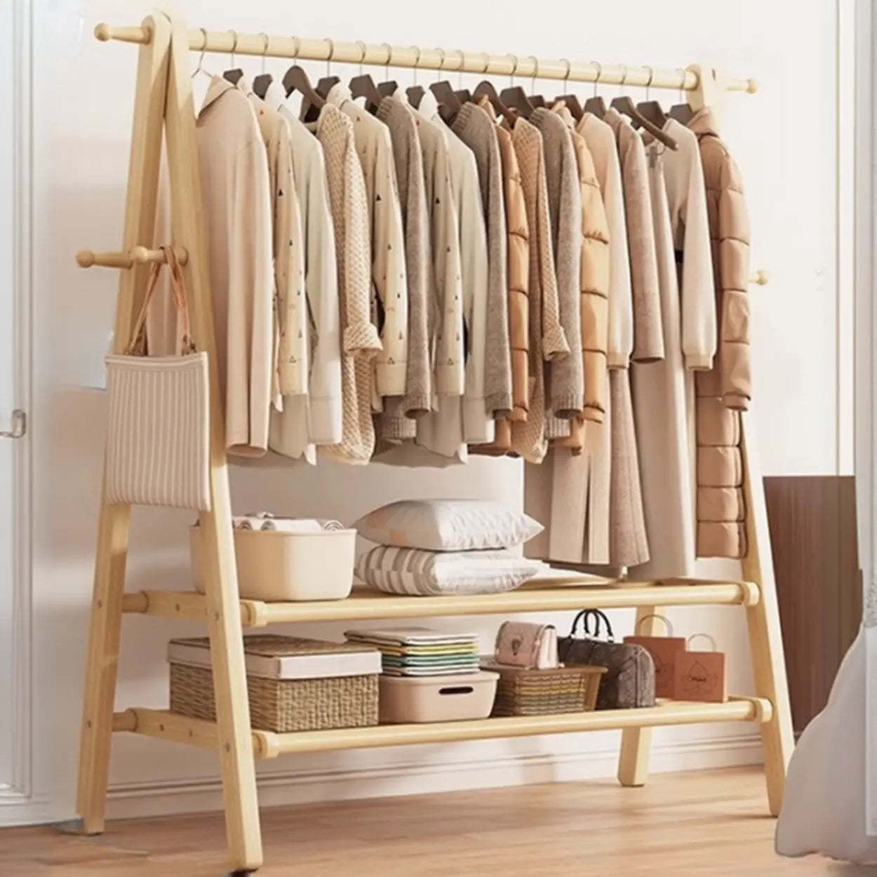 Foldable Beech Coat Rack with Hooks