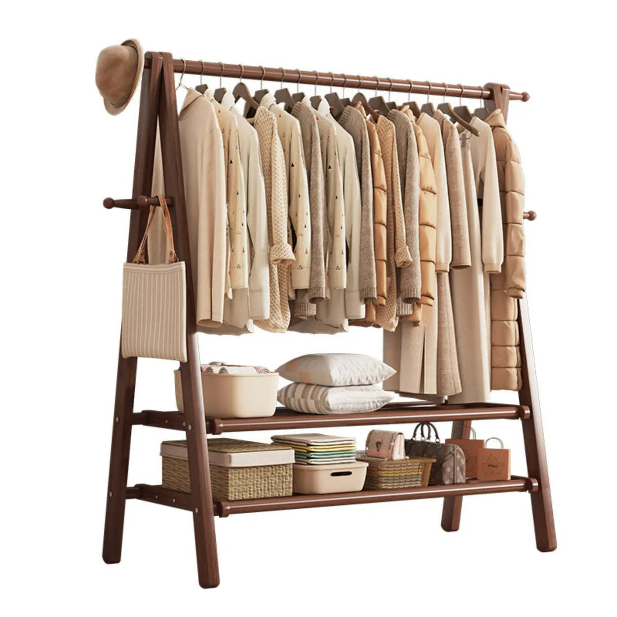 Foldable Beech Coat Rack with Hooks — Nut-Brown / 1