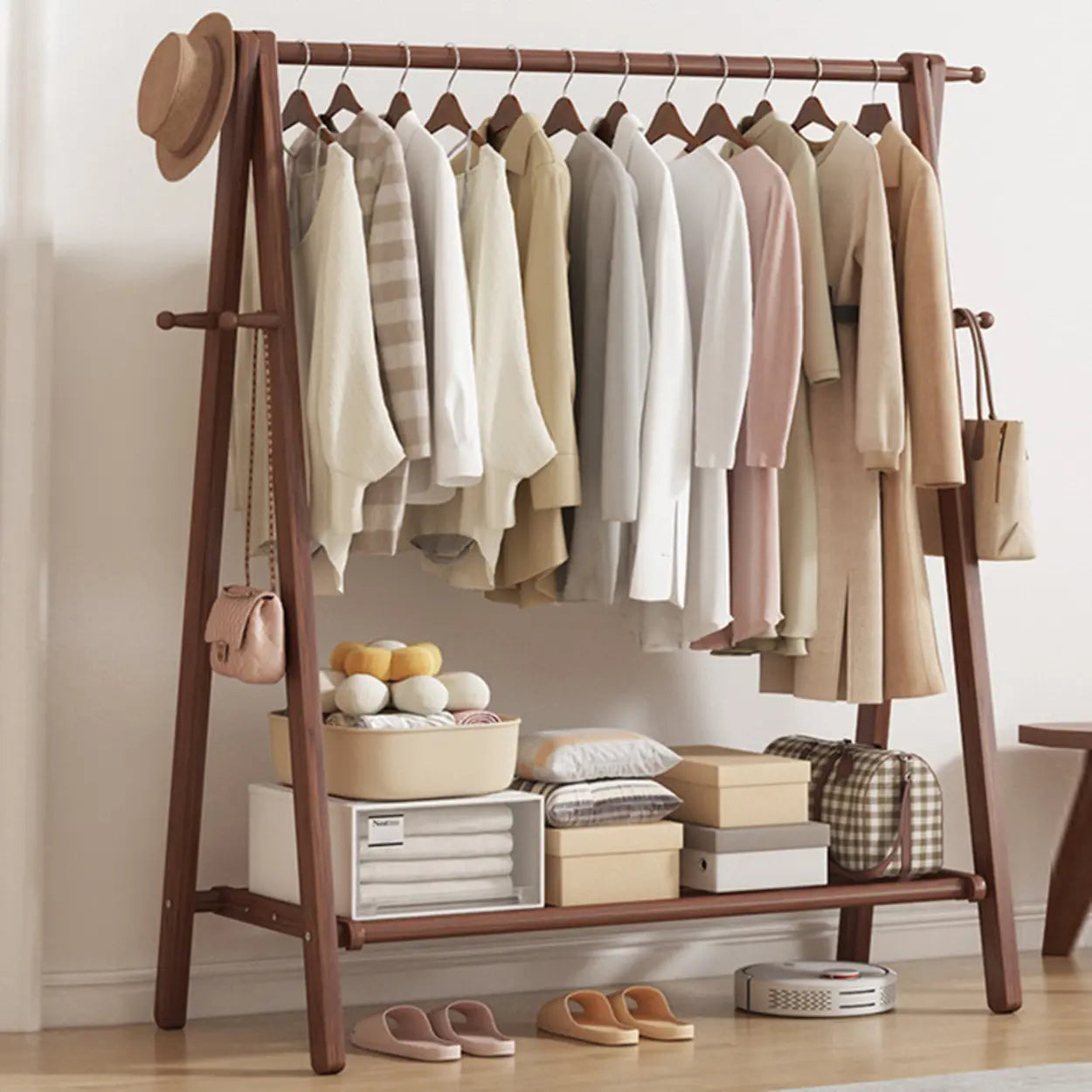 Foldable Beech Coat Rack with Hooks — Nut-Brown / 2