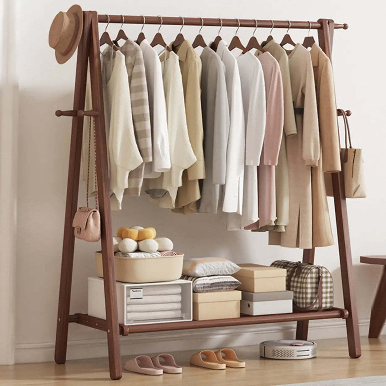 Foldable Beech Coat Rack with Hooks — Nut-Brown / 2