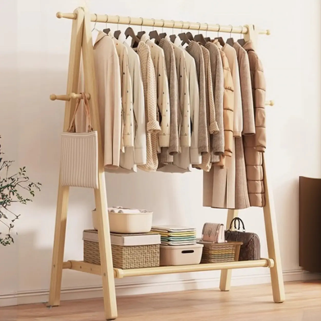 Foldable Beech Coat Rack with Hooks — Nut-Brown / 1