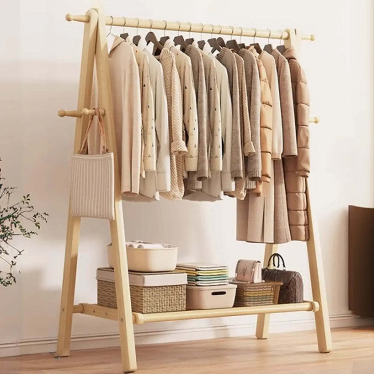 Foldable Beech Coat Rack with Hooks — Nut-Brown / 1