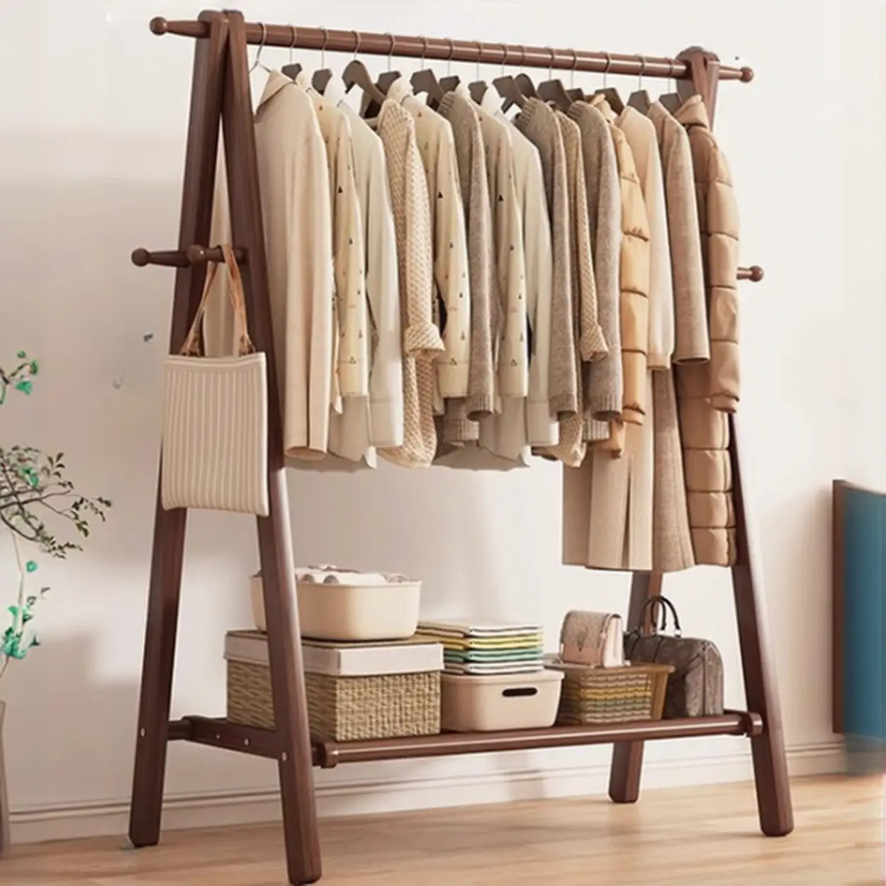 Foldable Beech Coat Rack with Hooks — Nut-Brown / 2