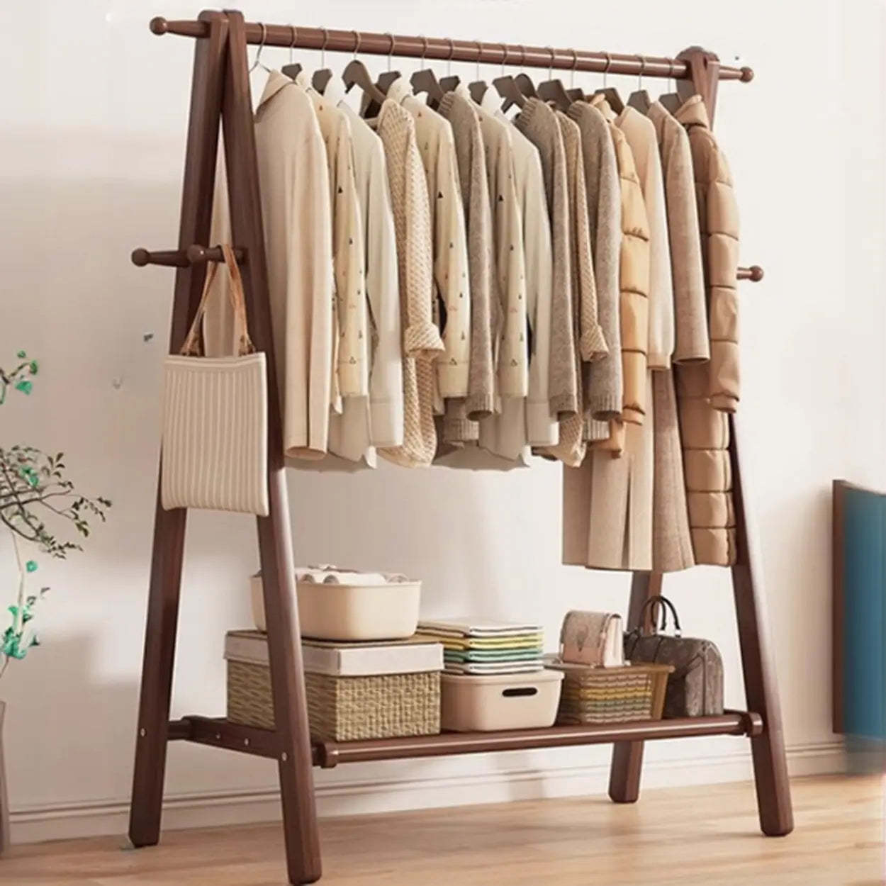 Foldable Beech Coat Rack with Hooks — Nut-Brown / 2