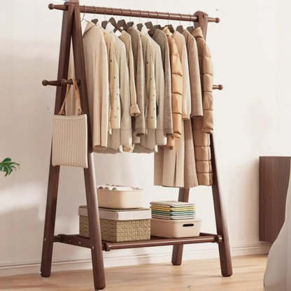 Foldable Beech Coat Rack with Hooks — Natural Finish / 2