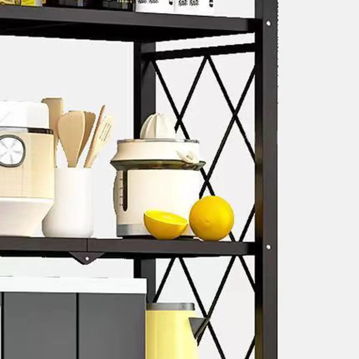 Foldable Black Steel Baker's Rack with Microwave Shelf