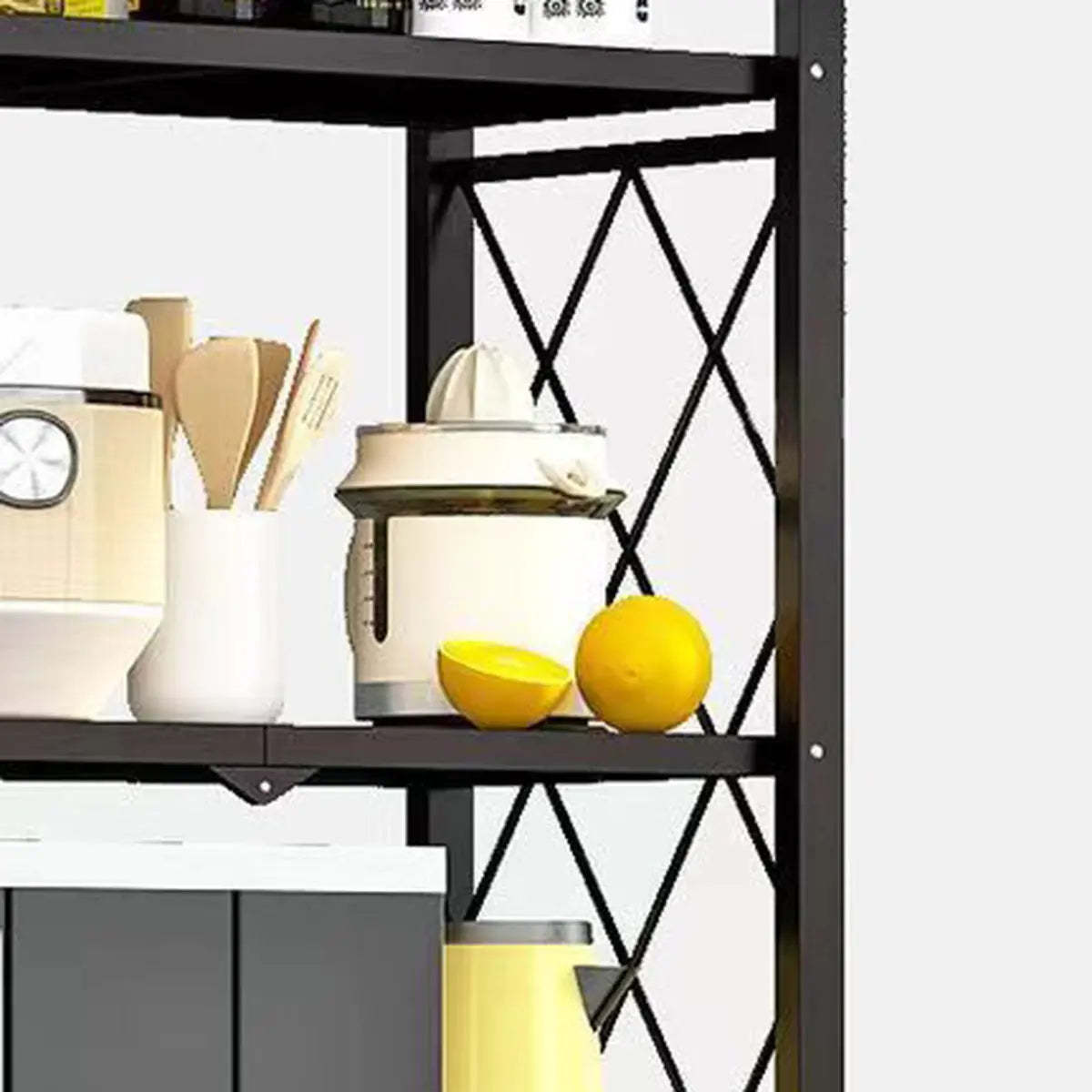 Foldable Black Steel Baker's Rack with Microwave Shelf