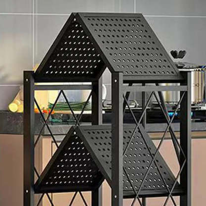 Foldable Black Steel Baker's Rack with Microwave Shelf