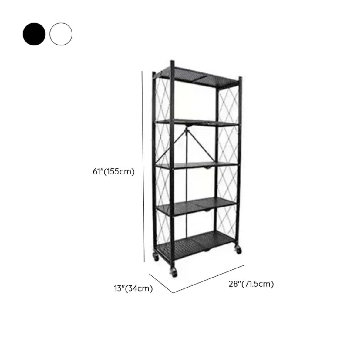 Foldable Black Steel Baker's Rack with Microwave Shelf