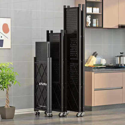 Foldable Black Steel Baker's Rack with Microwave Shelf — White