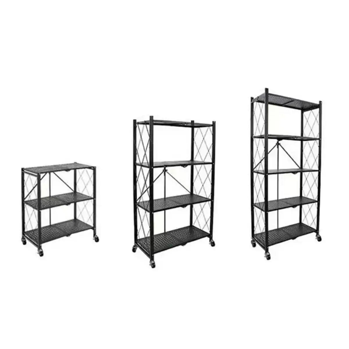 Foldable Black Steel Baker's Rack with Microwave Shelf
