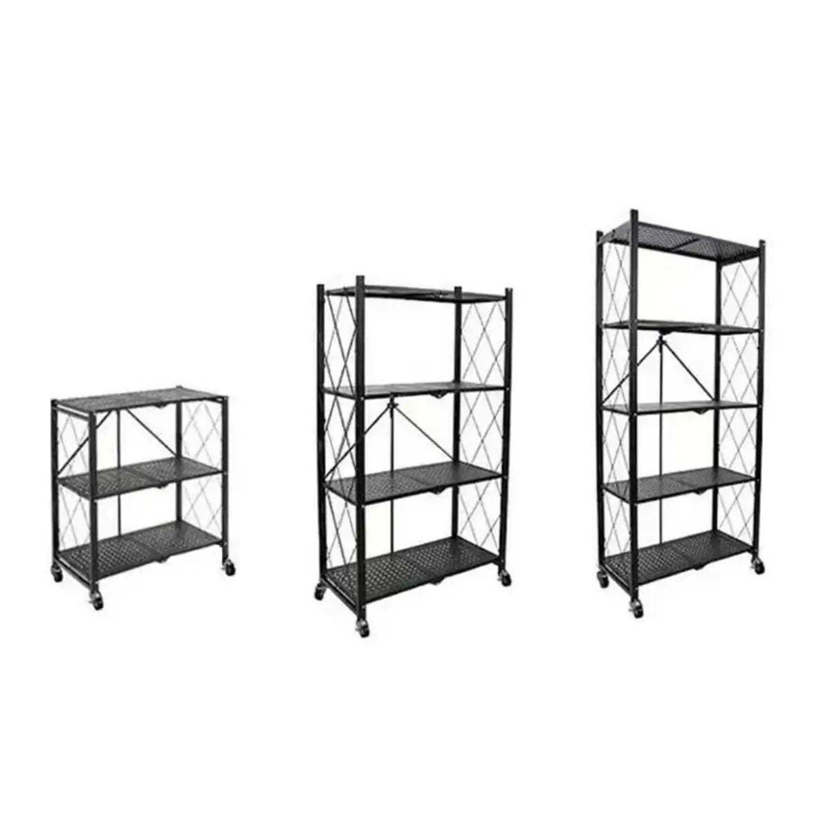 Foldable Black Steel Baker's Rack with Microwave Shelf