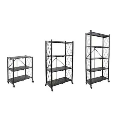 Foldable Black Steel Baker's Rack with Microwave Shelf
