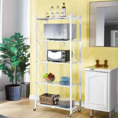 Foldable Black Steel Baker's Rack with Microwave Shelf