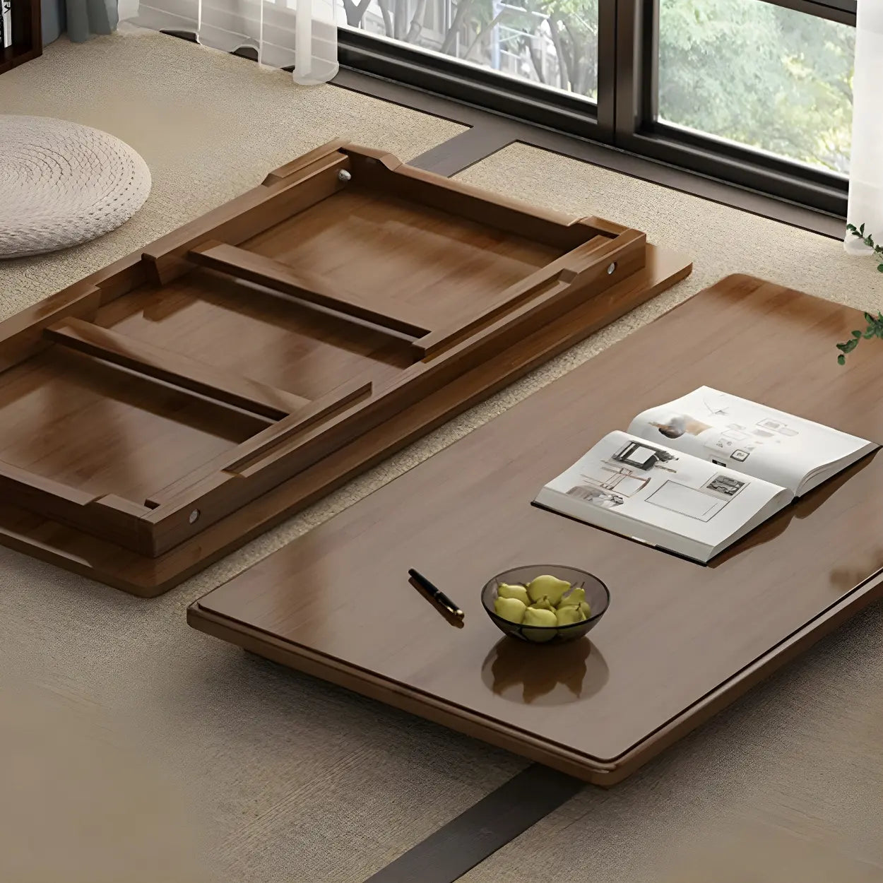 Foldable Rectangular Wood Coffee Table