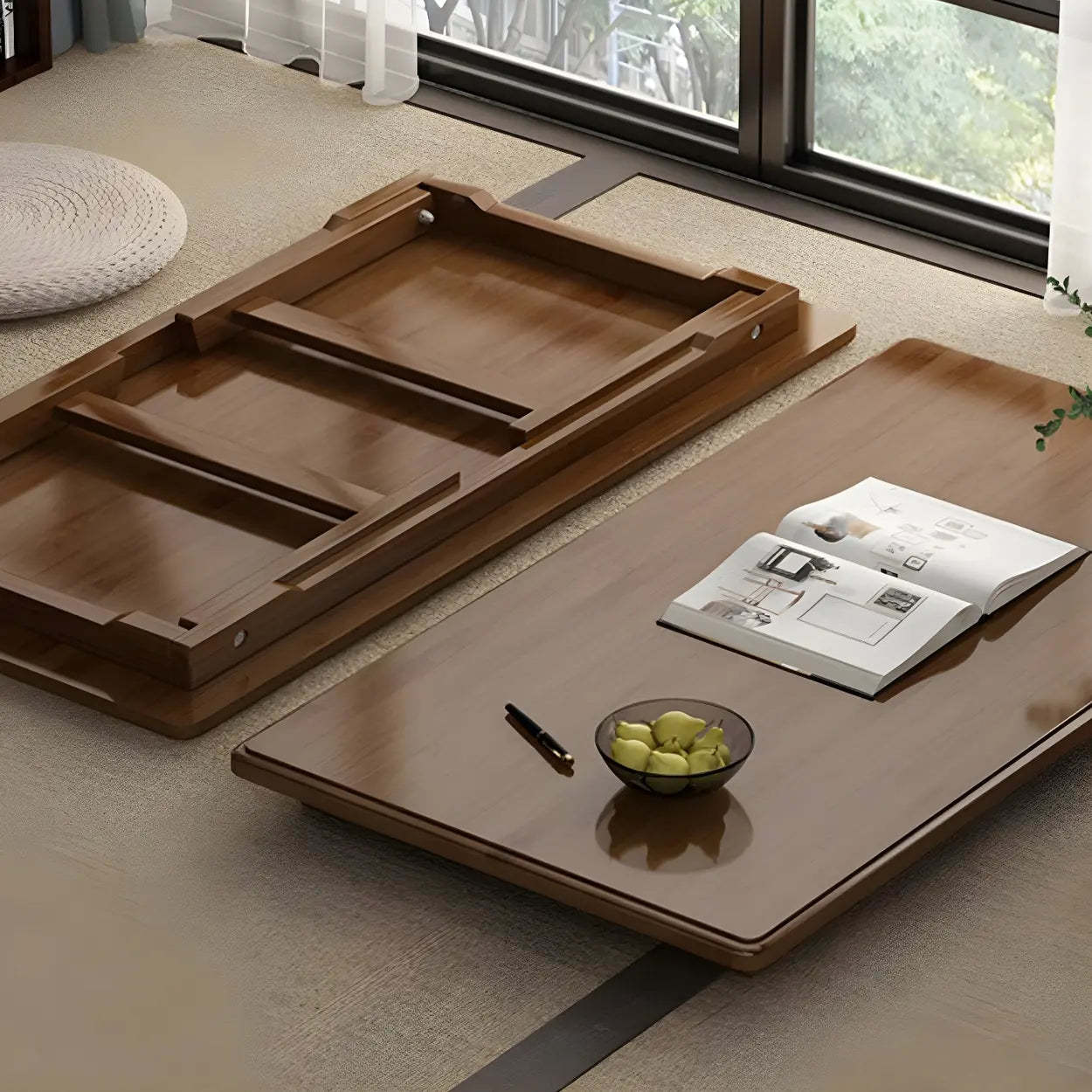 Foldable Rectangular Wood Coffee Table