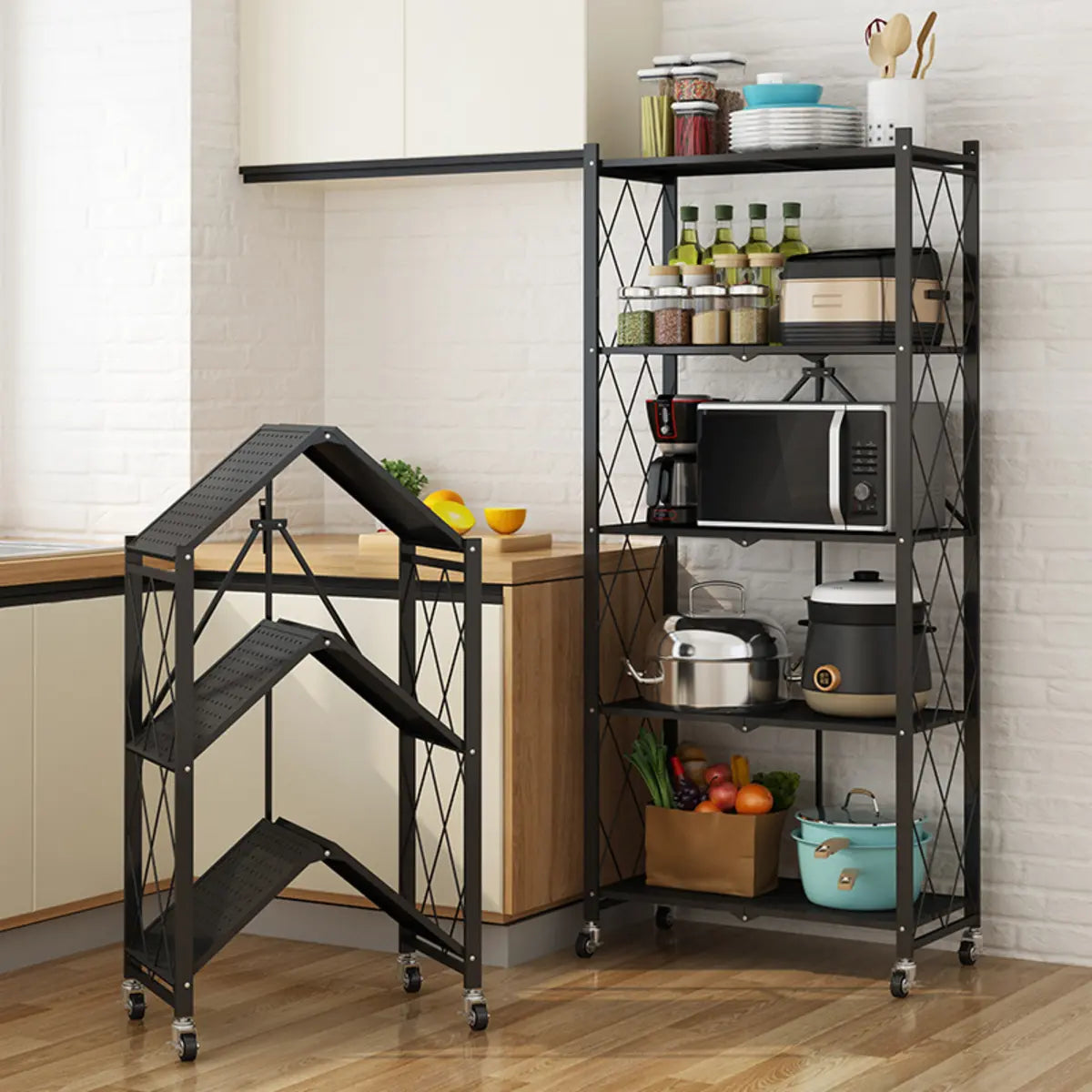 Foldable Iron Frame Baker's Rack with Microwave Shelf