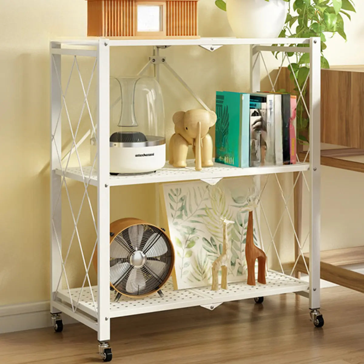Foldable Iron Frame Baker's Rack with Microwave Shelf
