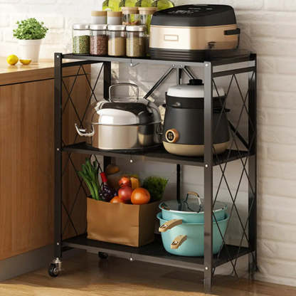 Foldable Iron Frame Baker's Rack with Microwave Shelf — White