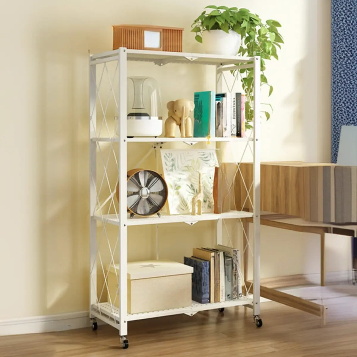 Foldable Iron Frame Baker's Rack with Microwave Shelf — Black